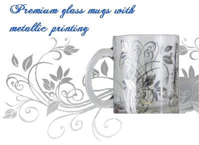 Premium glass mugs with metallic printing